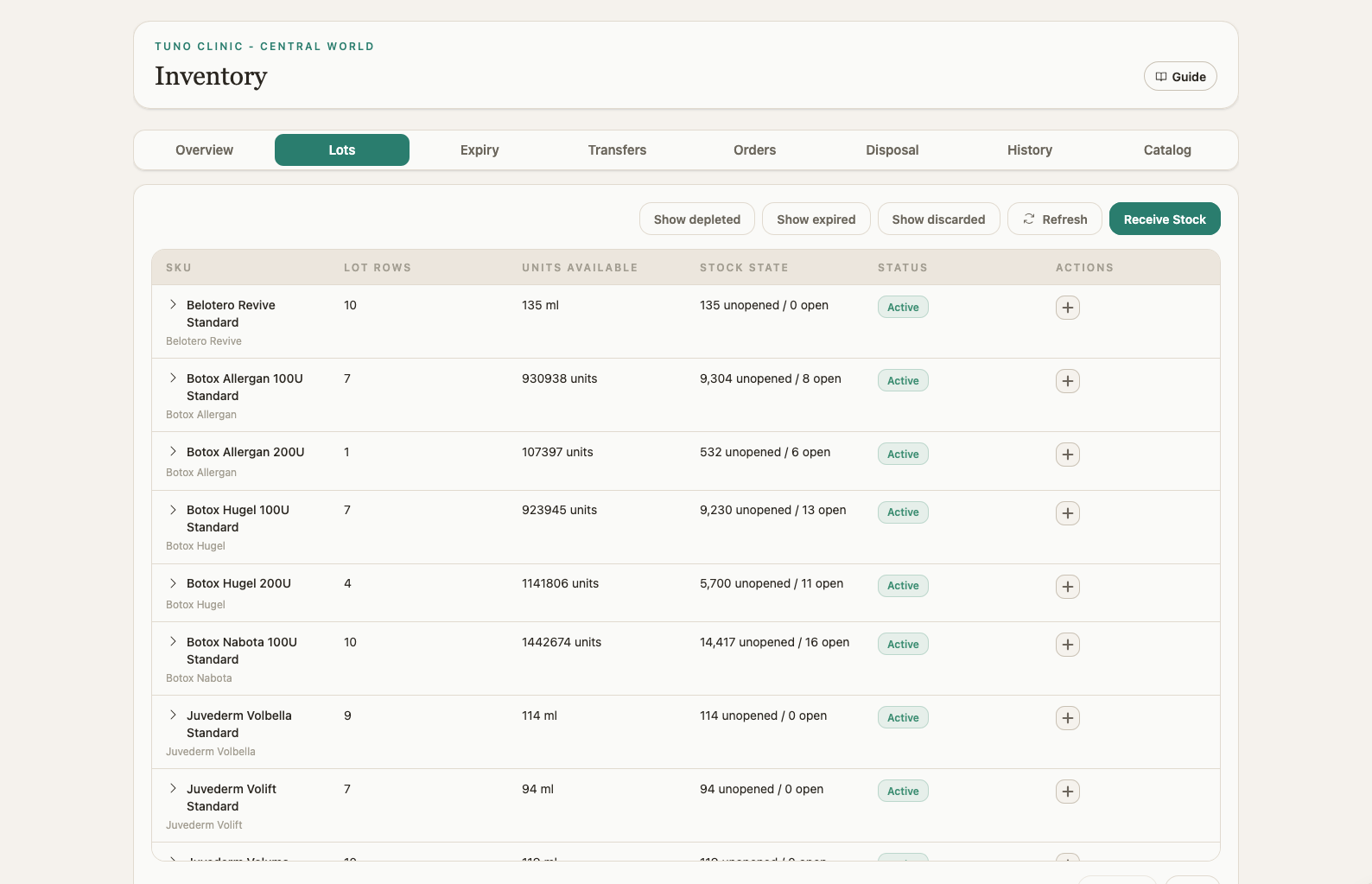 Inventory lots tracking view